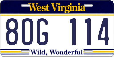 WV license plate 8OG114