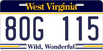 WV license plate 8OG115