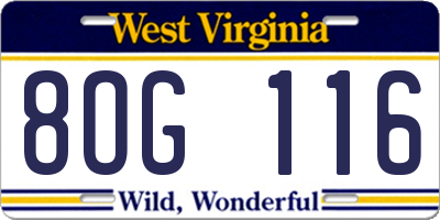 WV license plate 8OG116
