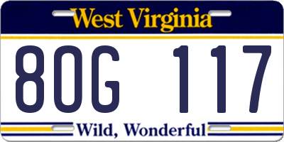 WV license plate 8OG117