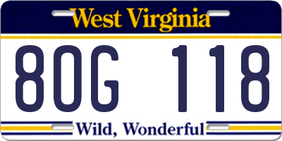 WV license plate 8OG118