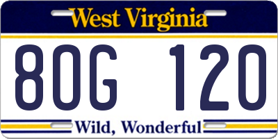 WV license plate 8OG120