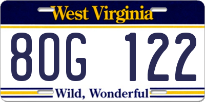 WV license plate 8OG122