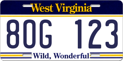 WV license plate 8OG123