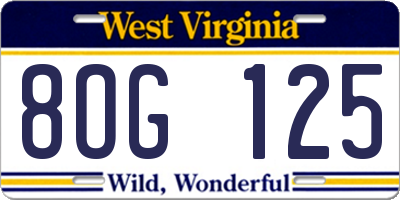 WV license plate 8OG125