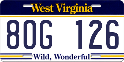 WV license plate 8OG126