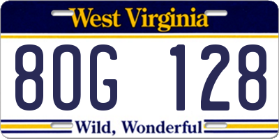 WV license plate 8OG128