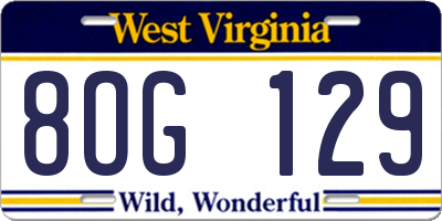 WV license plate 8OG129