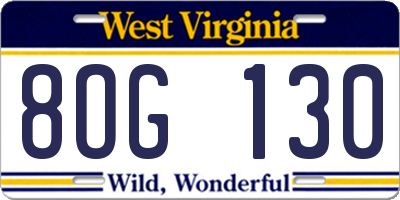 WV license plate 8OG130