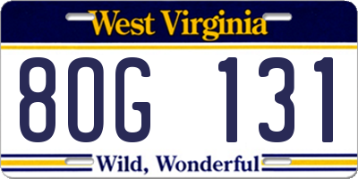 WV license plate 8OG131