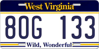 WV license plate 8OG133