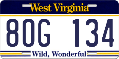 WV license plate 8OG134