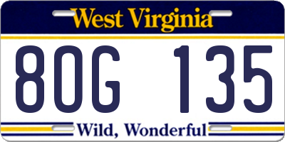 WV license plate 8OG135