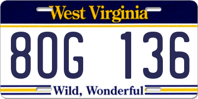 WV license plate 8OG136