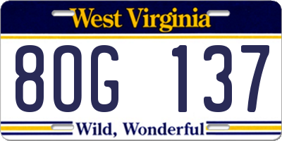 WV license plate 8OG137