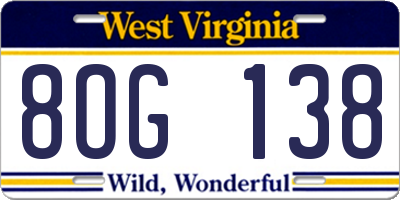 WV license plate 8OG138