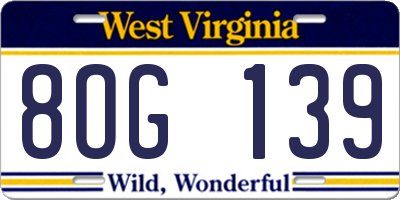 WV license plate 8OG139