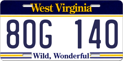 WV license plate 8OG140