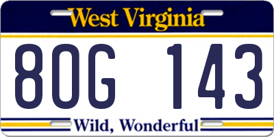WV license plate 8OG143