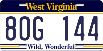 WV license plate 8OG144