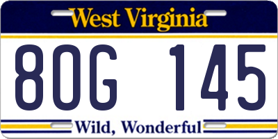 WV license plate 8OG145