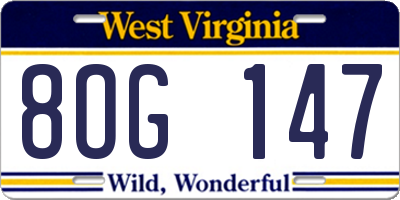 WV license plate 8OG147