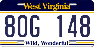 WV license plate 8OG148