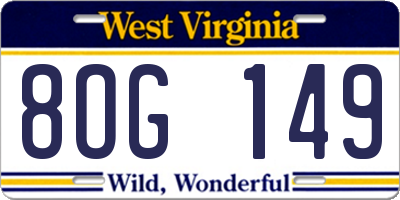 WV license plate 8OG149