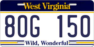 WV license plate 8OG150