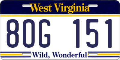 WV license plate 8OG151