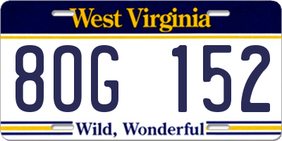 WV license plate 8OG152