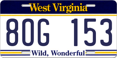 WV license plate 8OG153