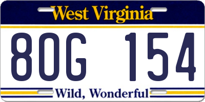 WV license plate 8OG154