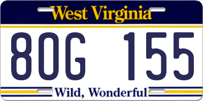 WV license plate 8OG155