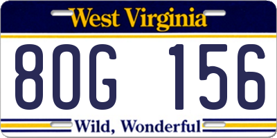 WV license plate 8OG156