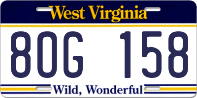 WV license plate 8OG158