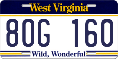WV license plate 8OG160