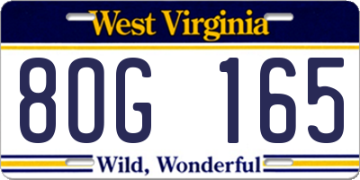 WV license plate 8OG165