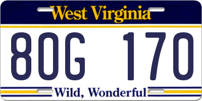 WV license plate 8OG170
