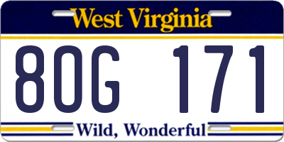 WV license plate 8OG171