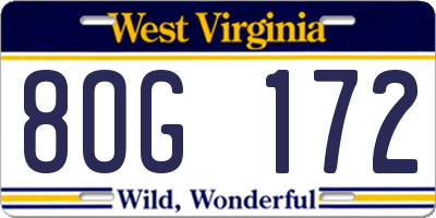 WV license plate 8OG172