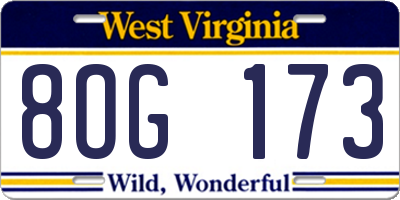 WV license plate 8OG173