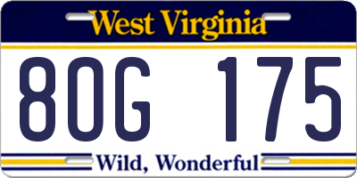 WV license plate 8OG175