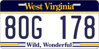 WV license plate 8OG178