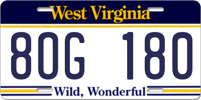WV license plate 8OG180