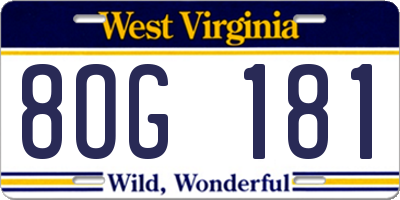 WV license plate 8OG181