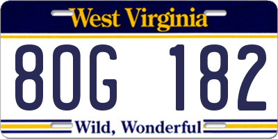 WV license plate 8OG182