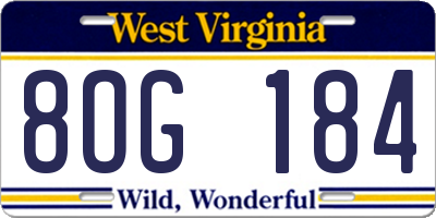 WV license plate 8OG184