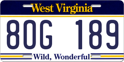 WV license plate 8OG189