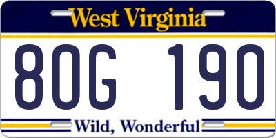 WV license plate 8OG190